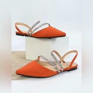 SHEIN Glitter Detail Faux Suede Orange Slingback Flats